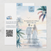 QR Code Palm Tree Beach Wedding Destination Einladung (Vorne/Hinten)