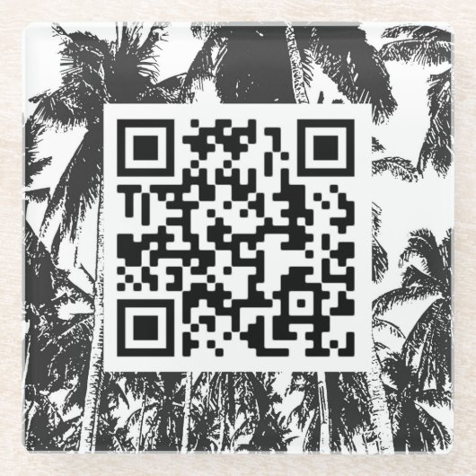 QR Code Palm Tree Design Glass Untersetzer (Vorderseite)