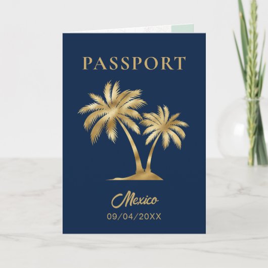 QR Code Palm Tree Passport Hochzeit Weltkarte Einladung (Vorderseite)