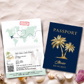 QR Code Palm Tree Passport Hochzeit Weltkarte Einladung