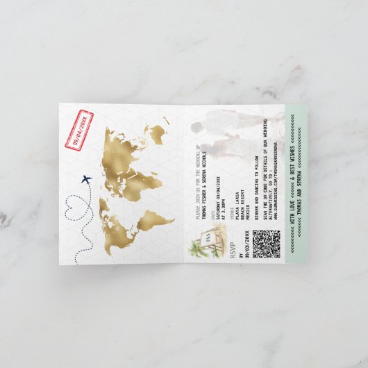 QR Code Palm Tree Passport Style Wedding Einladung (Innenseite)