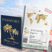QR Code Palm Tree Passport Style Wedding Einladung