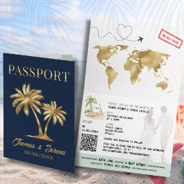 QR Code Palm Tree Passport Style Wedding Einladung