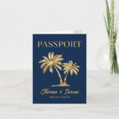 QR-Code Palmbaum Reisepass-Stil Hochzeit Einladung (Vorderseite)