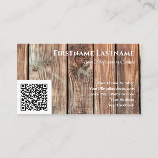 QR-Code Parkett mit rustikalem Holzstil Visitenkarte (Rückseite)