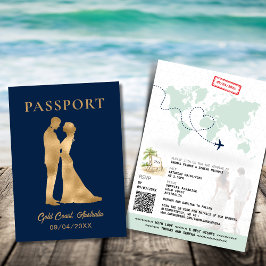 QR Code Passport Beach Wedding World Map Einladung