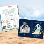 QR Code Passport Beach Wedding World Map Einladung