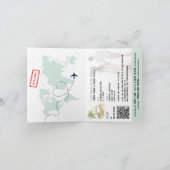 QR Code Passport Beach Weltkarte Navy Blue Gold Einladung (Innenseite)