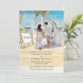 QR Code Passport Boho Beach Wedding Destination Einladung (Stehend Vorderseite)