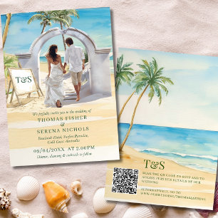 QR Code Passport Boho Beach Wedding Destination Einladung