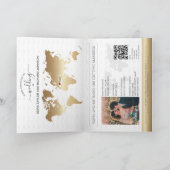 QR Code Passport Hochzeit in Urlaubsort Gold Navy Einladung (Innenseite)