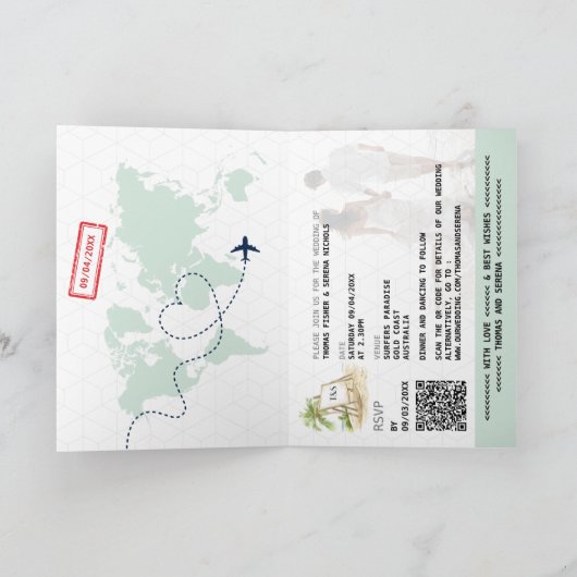 QR Code Passport Sonnenuntergang Tropical Beach Ho Einladung (Innenseite)