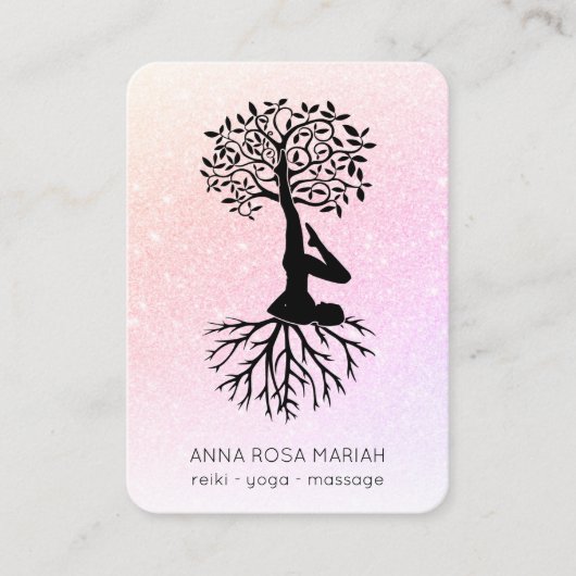 *~* QR-Code Pastel Glitzer Tree of Life Yoga Visitenkarte (Vorderseite)