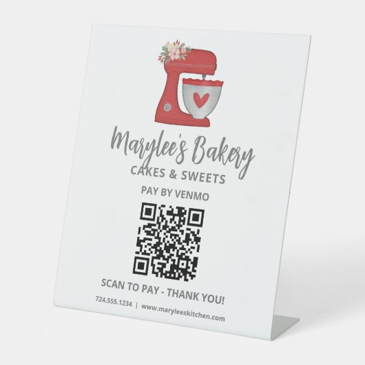 QR Code Pay Here Red Mixer Bakery Pedestal Sign Sockelschild (Vorderseite)