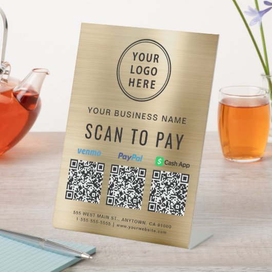 QR Code Payment Logo Gold Sockelschild (In Situ)