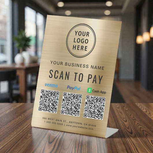 QR Code Payment Logo Gold Sockelschild