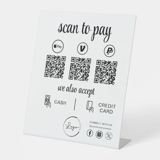 QR Code Payment - Scan to Pay Business Logo Sockelschild (Vorderseite)