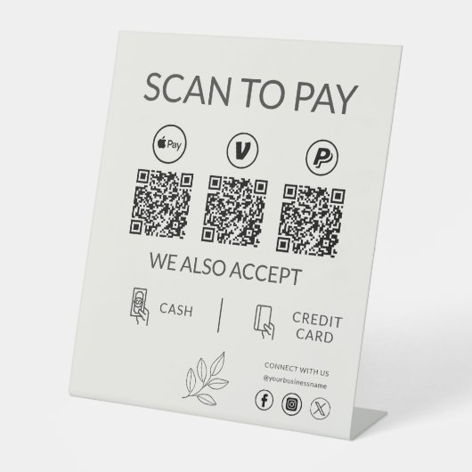 QR Code Payment - Scan to Pay Business Logo Sockelschild (Vorderseite)