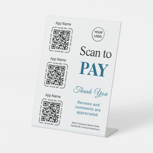 QR Code Payment - Scan to Pay Business Logo Sockelschild (Vorderseite)