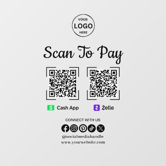 QR Code Payment Scan to Pay Zelle App Logo Logo Fensteraufkleber (Blatt)