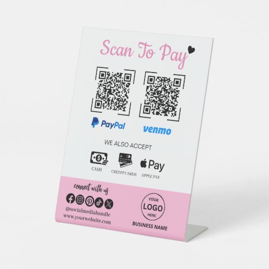 QR Code Payment Scan zu bezahlen Venmo Paypal Sockelschild (Vorderseite)