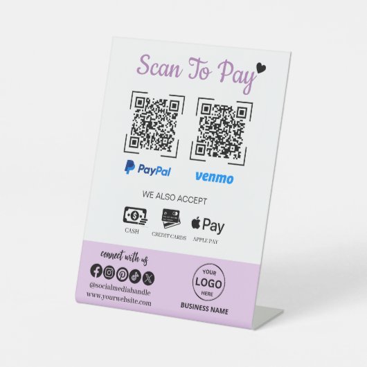 QR Code Payment Scan zu bezahlen Venmo Paypal Sockelschild (Vorderseite)