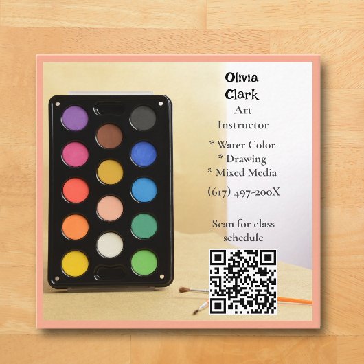 QR Code Peach Artist Tutor Educator Art teacher  Quadratische Visitenkarte