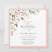 QR Code Peach Pink Watercolor Floral Wedding Einladung (Vorderseite)
