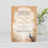 QR Code Peacock Palm Garden Indian Wedding Einladung (Stehend Vorderseite)