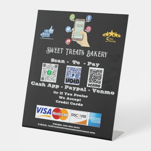 QR-Code-Pedestzeichen "Scan to Pay" Sockelschild (Vorderseite)