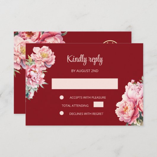 QR Code Peony Red UAWG Wedding RSVP Karte (Vorne/Hinten)