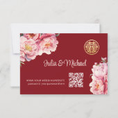 QR Code Peony Red UAWG Wedding RSVP Karte (Rückseite)