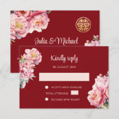 QR Code Peony Red UAWG Wedding RSVP Karte (Vorne/Hinten)