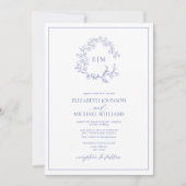 QR Code Periwinkle Leafy Wappen Monogram Wedding Einladung (Vorderseite)