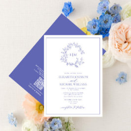 QR Code Periwinkle Leafy Wappen Monogram Wedding Einladung