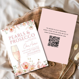 QR Code Perlen & Prosecco Blush Brautparty Einladung