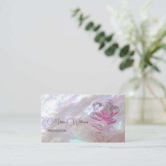 QR-Code | Perlmutt-Blume schimmert Visitenkarte (Stehend Vorderseite)