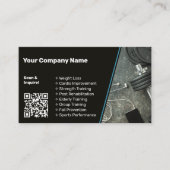 QR Code Personal Trainer Black & Blue Visitenkarte (Vorderseite)