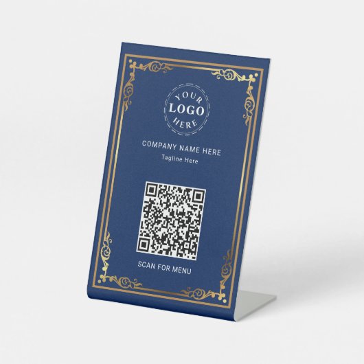QR-Code Personalisiert Navy Blue Sockelschild (Vorderseite)
