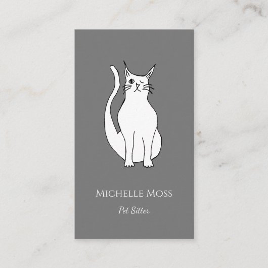 QR-Code Pet Sitter Niedlich Winking Cat Grau Visitenkarte (Vorderseite)