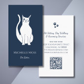 QR-Code Pet Sitter Niedlich Winking Cat Navy Blue Visitenkarte