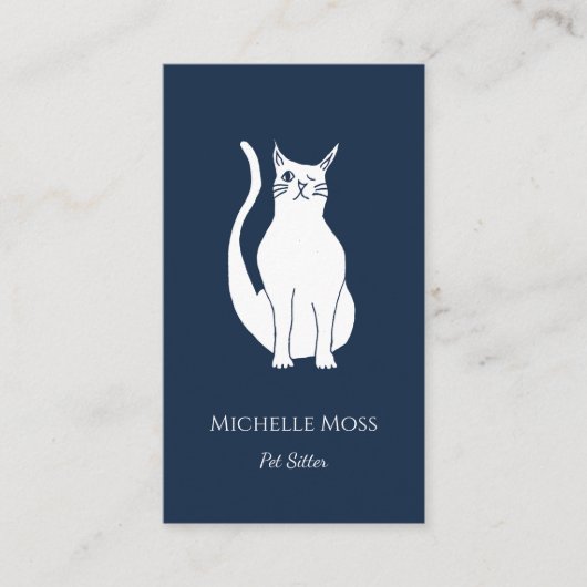 QR-Code Pet Sitter Niedlich Winking Cat Navy Blue Visitenkarte (Vorderseite)