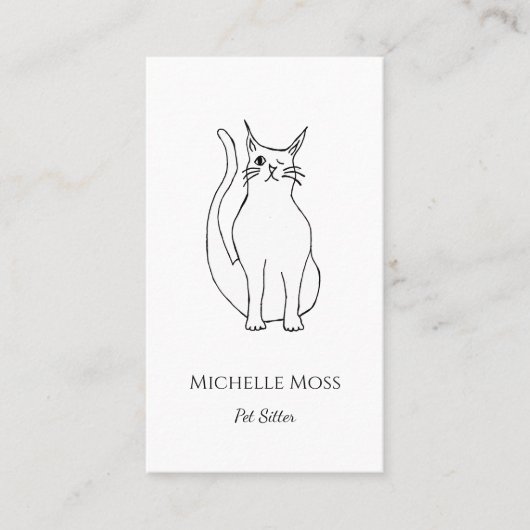 QR-Code Pet Sitter Niedlich Winking Cat Schwarz-we Visitenkarte (Vorderseite)