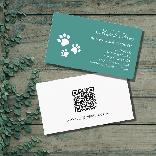 QR-Code Pet Sitter Paw druckt Aquamarines Grün Visitenkarte