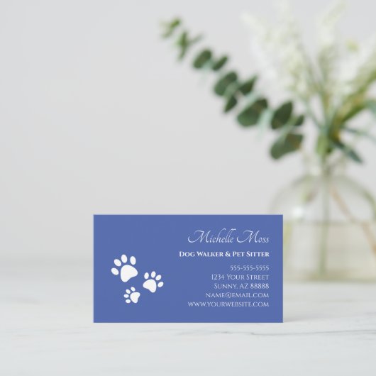 QR-Code Pet Sitter Paw Prints Blue Visitenkarte (Stehend Vorderseite)