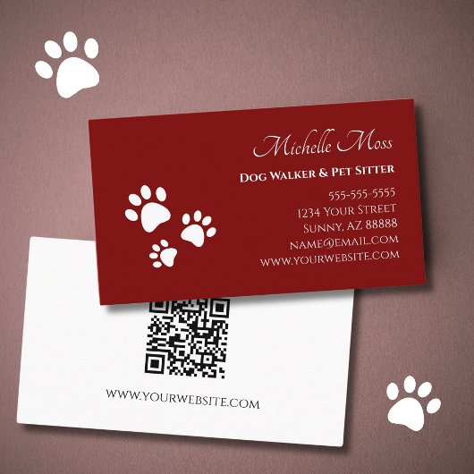 QR-Code Pet Sitter Paw Prints Dog Walker Visitenkarte