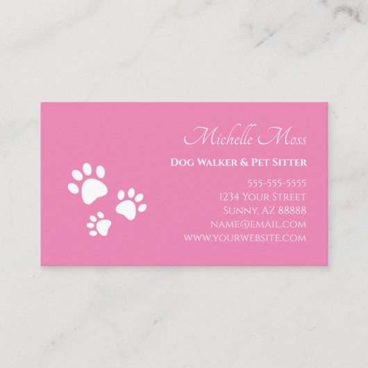 QR-Code Pet Sitter Paw Prints Pink Visitenkarte (Vorderseite)