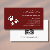 QR Code Pet Sitter Paw Prints Simple Red Visitenkarte