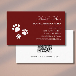 QR Code Pet Sitter Paw Prints Simple Red Visitenkarte