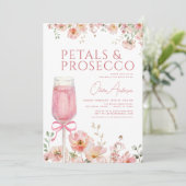 QR Code Petals & Prosecco Blush Brautparty Einladung (Stehend Vorderseite)